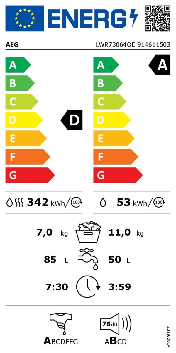 Пералня със сушилня AEG LWR73064OE